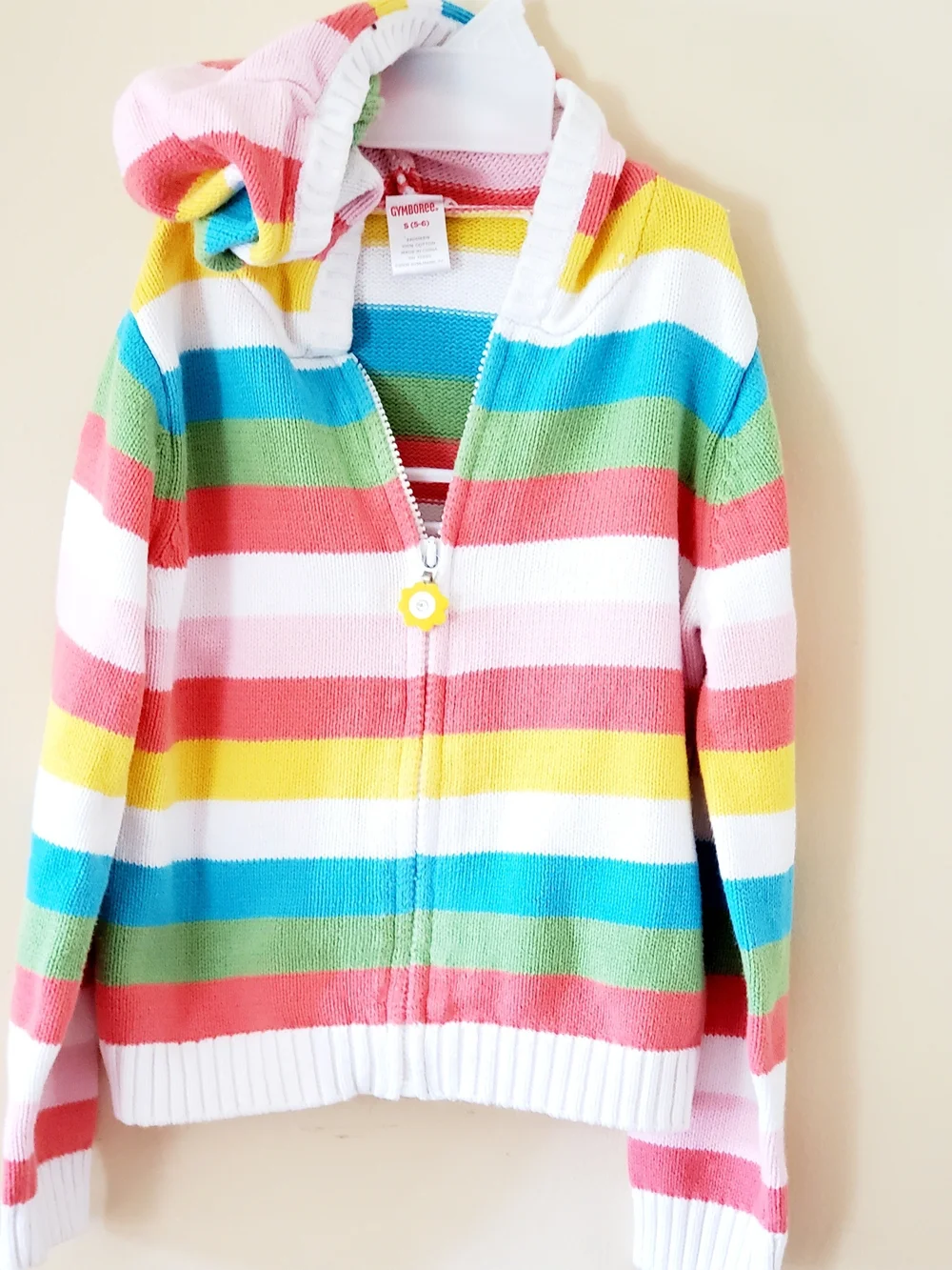 Gymboree Rainbow Striped Hooded Zip Sweater In Size S (5-6)